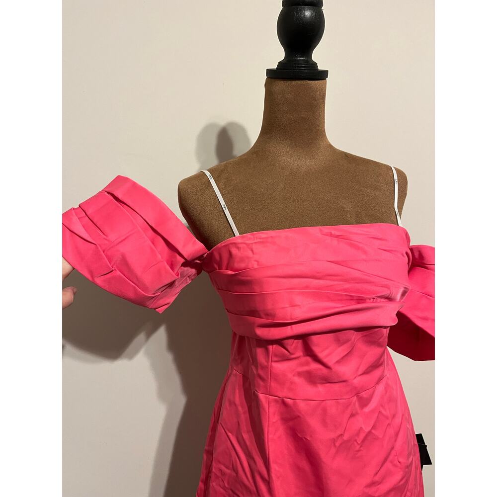 Lulus Totally Haute Hot Pink Satin Pleated Off-the-Shoulder Mini Dress Size S - Picture 5 of 9